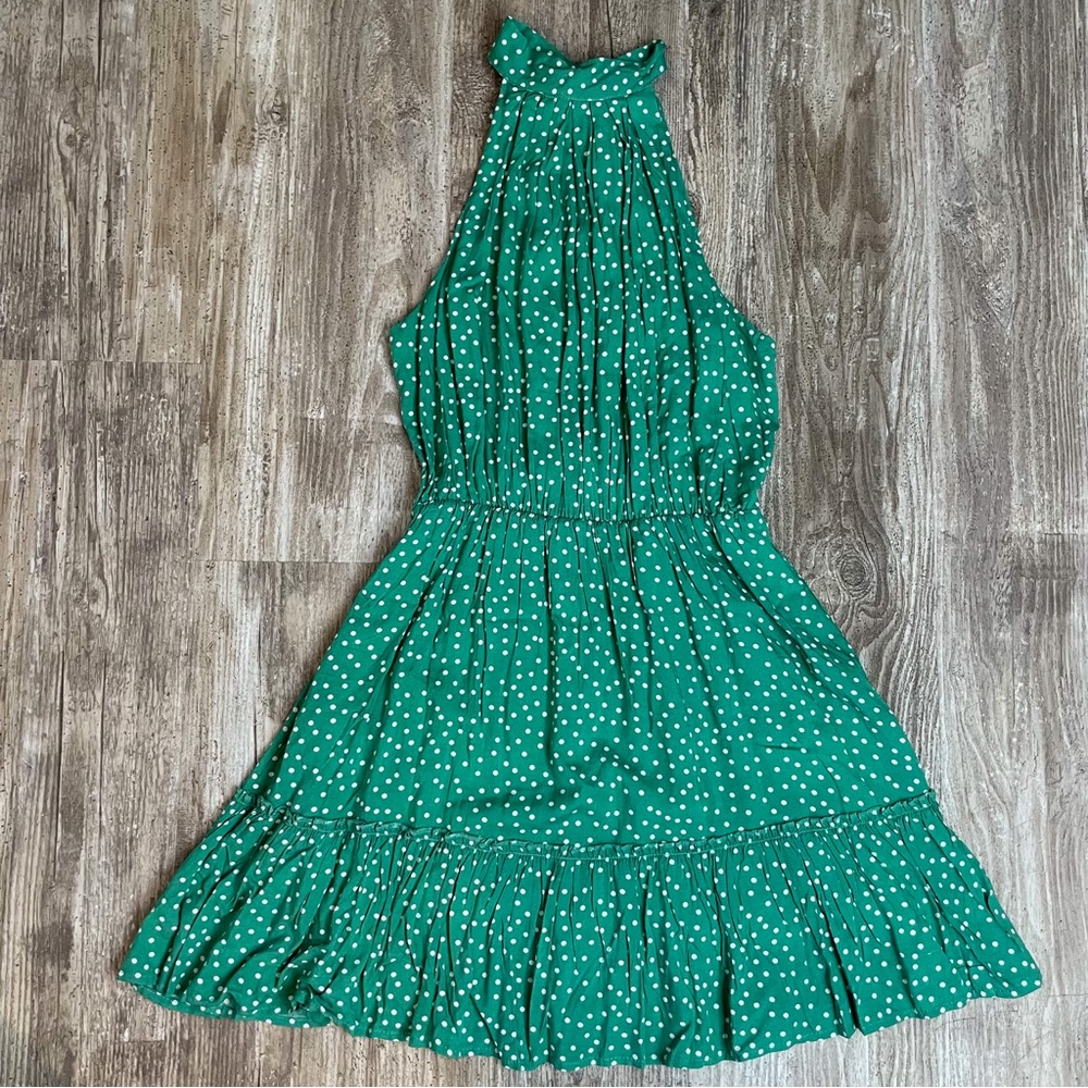 No Name Womens Halter Neck Dress Green Polka Dots Tiered Ruffle S New